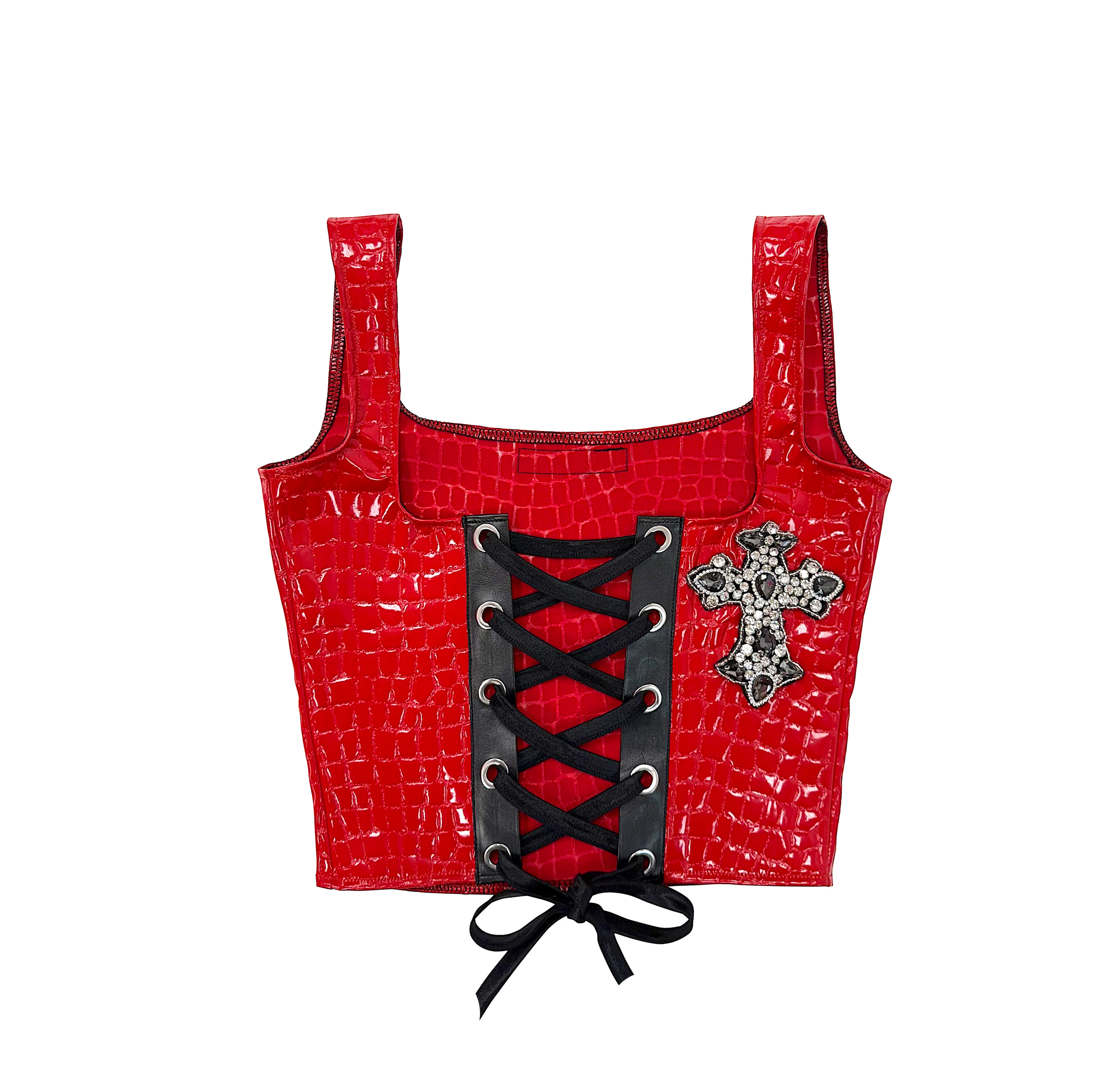 LACE-UP CROSS TOP RED