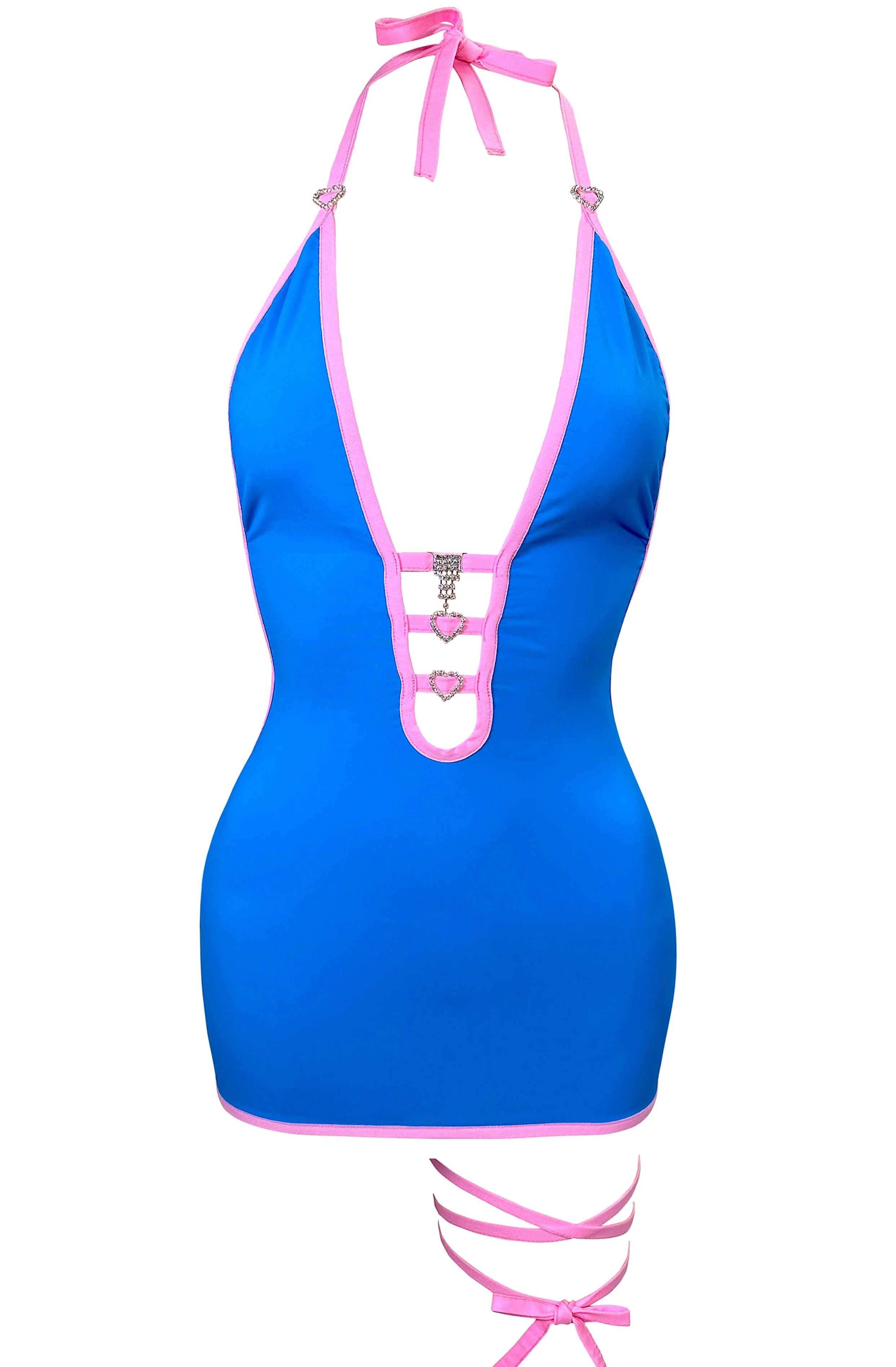 RTS COTTON CANDY MINI DRESS (blue + pink trim)// SIZE SMALL